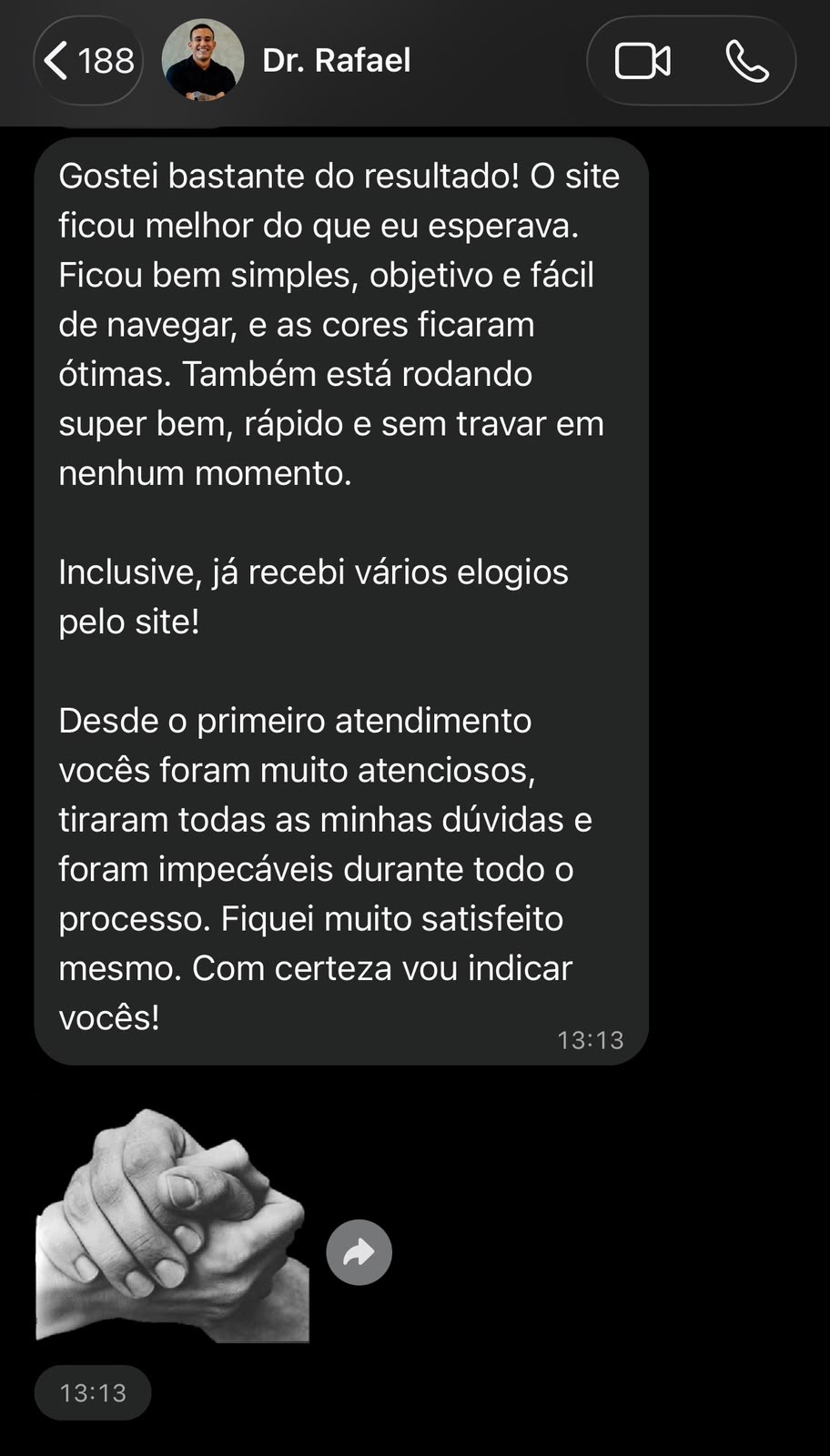 Print de depoimento do Dr. Rafael Baião