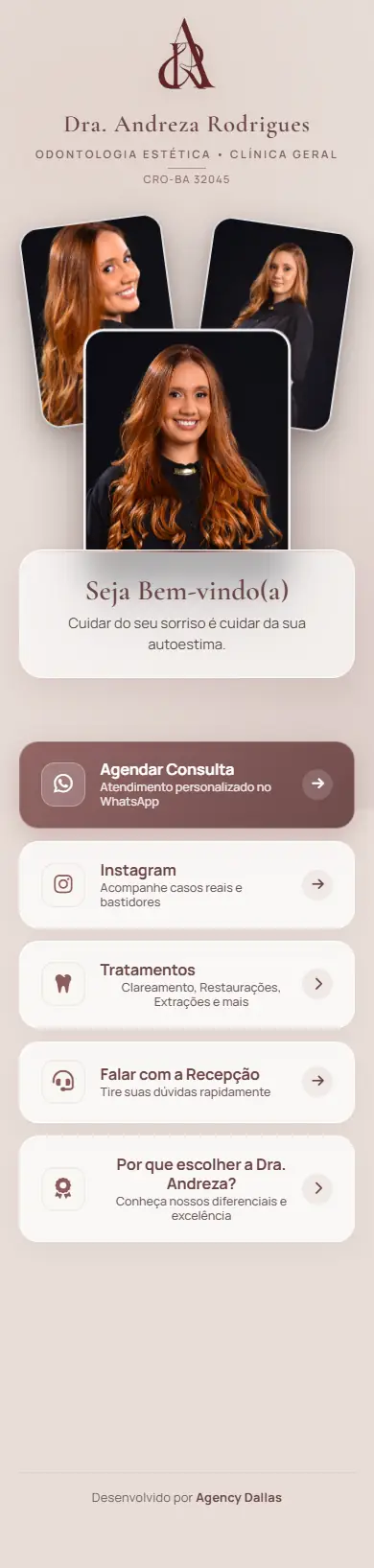 Link na Bio da Dra. Andreza Rodrigues
