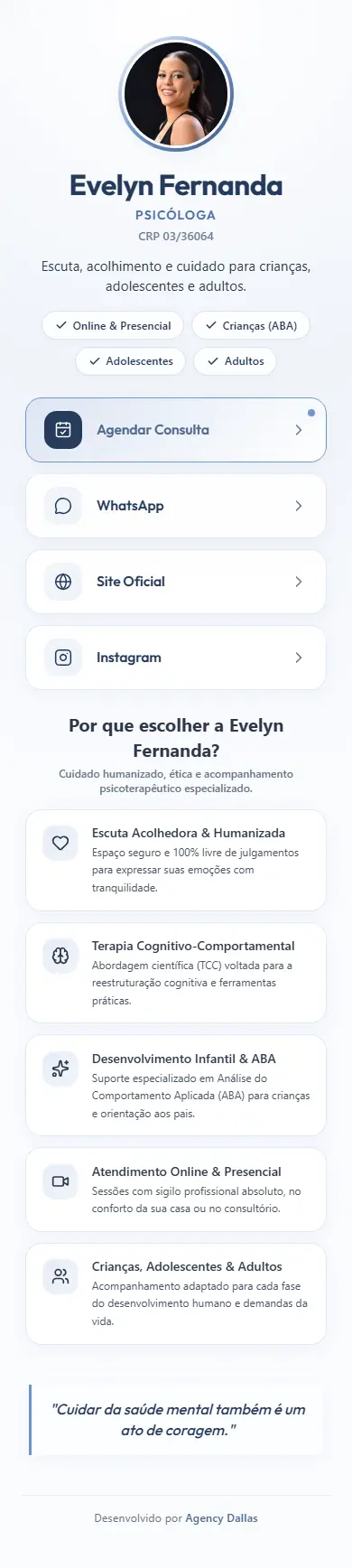Link na Bio da Dra. Evelyn Fernanda